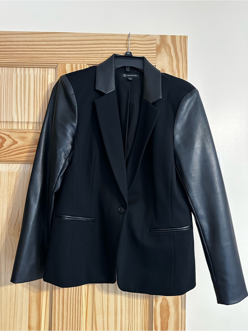 Black Faux Leather Sleeve Blazer - Size L